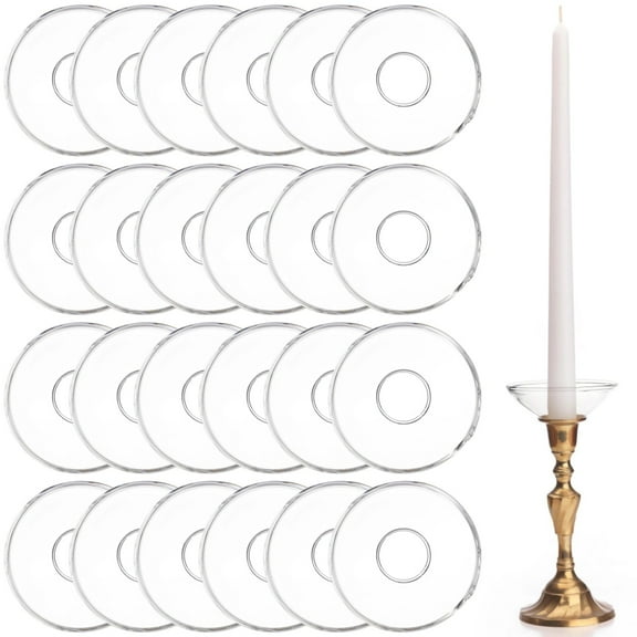 24 Pcs Glass Candle Drip Protectors, Glass Bobeches for Candlestick Holders Cups, Glass Taper Candle Holders, Glass Round Wax Catchers