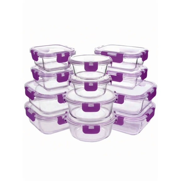 24 Pcs Glass Food Storage Containers Set - 12 Containers +12 Airtight Lids, Leak-Proof - Dishwasher/Microwave/Oven/Freezer Safe, For Office Workers/Students