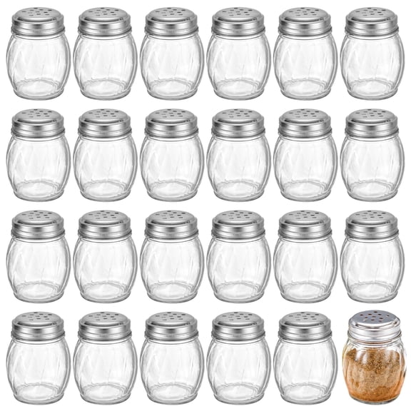 24 Pcs Glass Spice Jars with Shaker Lids Clear Herb Storage Containers with Spiral Design, Stainless Steel Screw Caps & Multi-Hole Sifters, Kitchen Pantry Organization for Spices, Herbs & Baking
