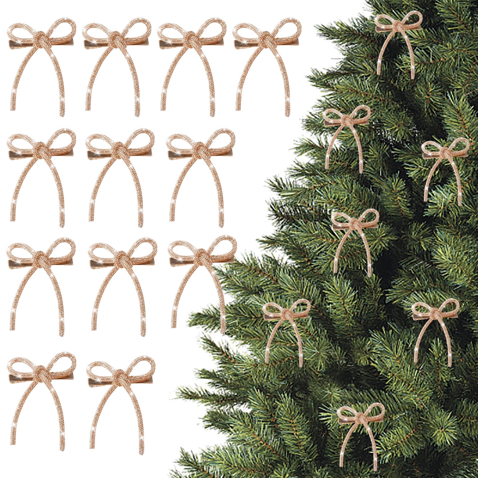 24 Pcs Glitter Christmas Bows Ornaments with Clip Metal Shiny Christmas Tree Decorations Bows for Wreath Garland Xmas Party Decorations Wedding Baby Shower Home Indoor Outdoor
