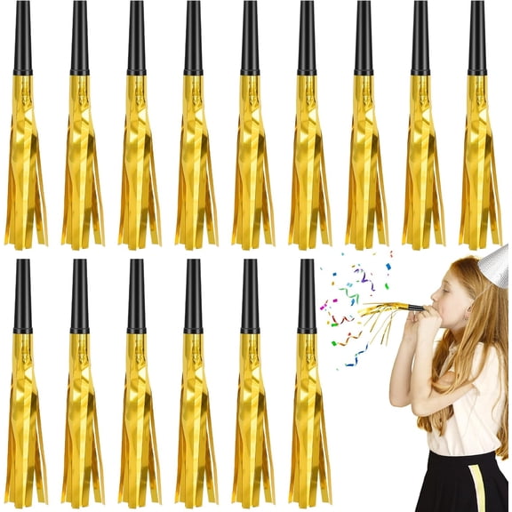24 Pcs Glitter Noise Makers Metallic Fringed Party Blower for Adults Birthday Graduation New Years Party Favors Supplies (Gold)