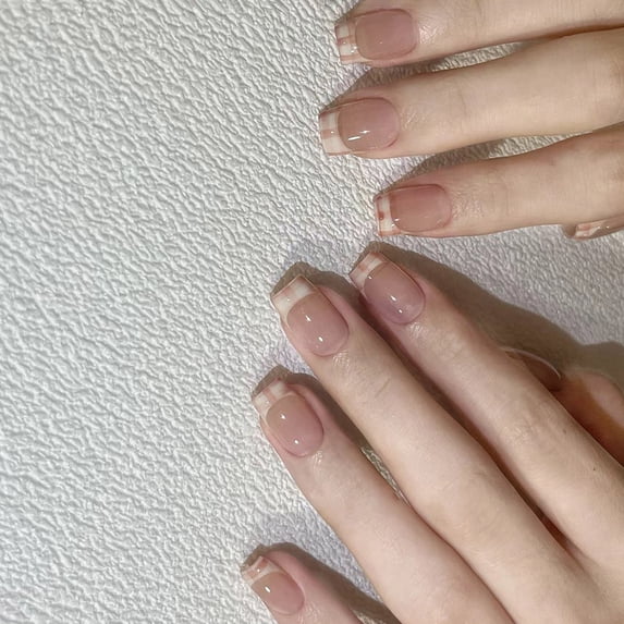 24 Pcs Glossy Press On Nails Short Ballerinas False Nails Reusable Acrylic Nails Plaids French Tip on Nails
