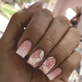 Sweet Glossy Press on Nails Set for Women Girls,White Gradient Long Coffin Fake Nails Acrylic Shine Butterfly Nails for Office Daily Wedding,Full Nail Wrap Gift for Valentine Holiday 24pcs