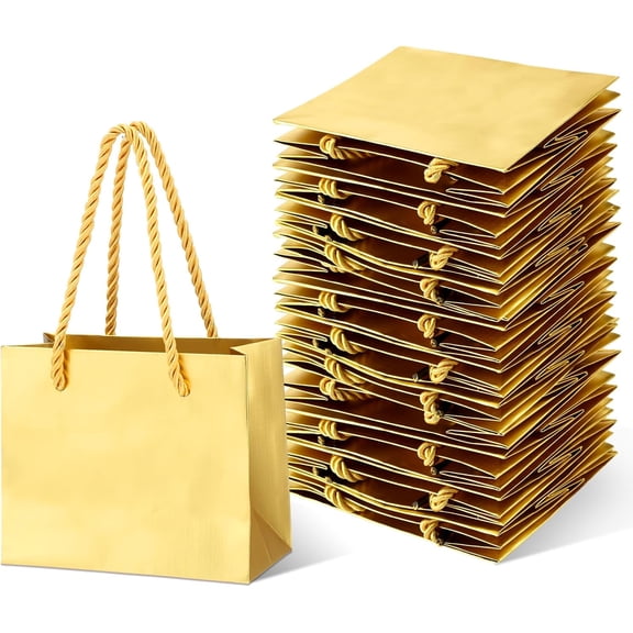 24 Pcs Gold Mini Gift Bags with Handle Gift Card Bags Bulk Extra Small Paper Party Favor Boxes Tiny for Mother's Day Wedding Baby Shower Birthday Wrapping Supplies, 4.7 x 3.9 x 2.3 Inch