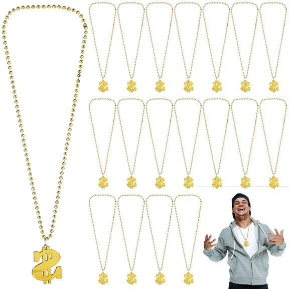 24 Pcs Gold Party Favors, Gold Chain Necklaces with Dollar Sign Pendant, 33 in Long, Fake Gold Chains for Costume, Celebrations, Parties