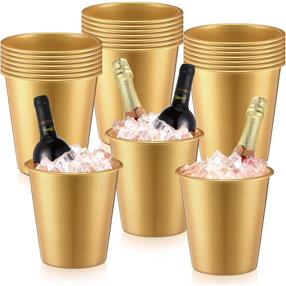 24 Pcs Gold Plastic Ice Buckets 3 Liters Portable Disposable Wine and Beverage Cooler for Parties Weddings