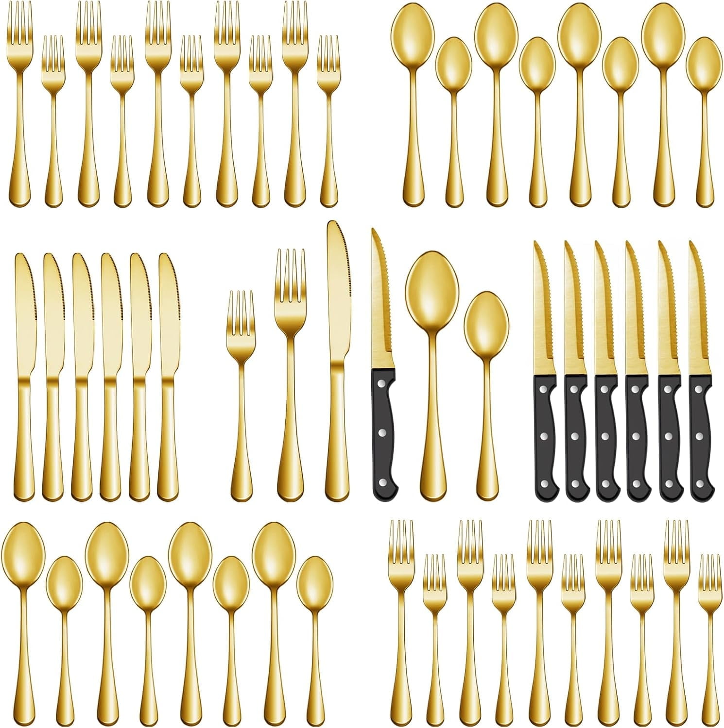 24 Pcs Gold Silverware Set with Steak Knives, Stainless Steel Flatware Cutlery Set Service for 4, Kitchen Tableware Set, Utensil Set for Home and Restaurant, Knives Forks Spoon Set, Dishwasher Safe - Walmart.com