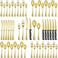thumbnail image 1 of 24 Pcs Gold Silverware Set with Steak Knives, Stainless Steel Flatware Cutlery Set Service for 4, Kitchen Tableware Set, Utensil Set for Home and Restaurant, Knives Forks Spoon Set, Dishwasher Safe, 1 of 7