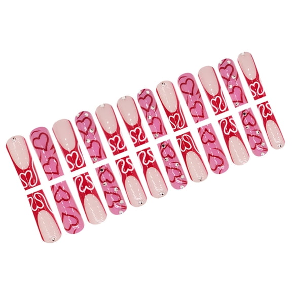 24 Pcs Gradients Heart Acrylic Nails Valentines Day False Nails French Tip on Nails Coffin Shaped