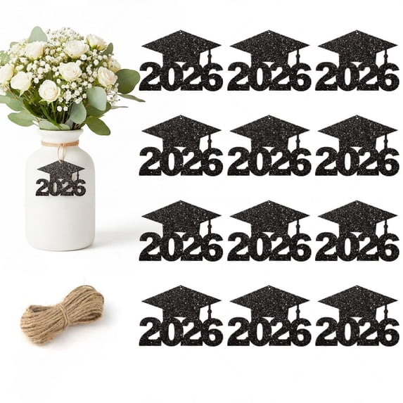 24 Pcs Graduation Centerpieces Paper Hanging with Rope – Class of 2026 Table Decorations for Grad Party, Celebration Events, and School Ceremony – Easy to Hang for Indoor and Outdoor Use, Black