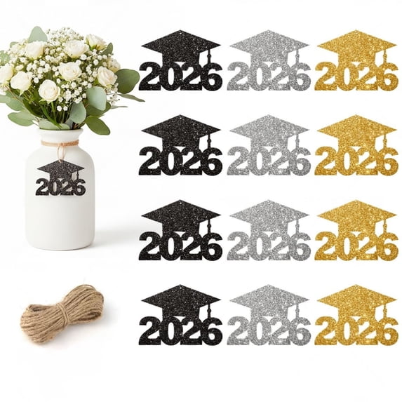 24 Pcs Graduation Centerpieces Paper Hanging with Rope – Class of 2026 Table Decorations for Grad Party, Celebration Events, and School Ceremony – Easy to Hang for Indoor and Outdoor Use, Mixed