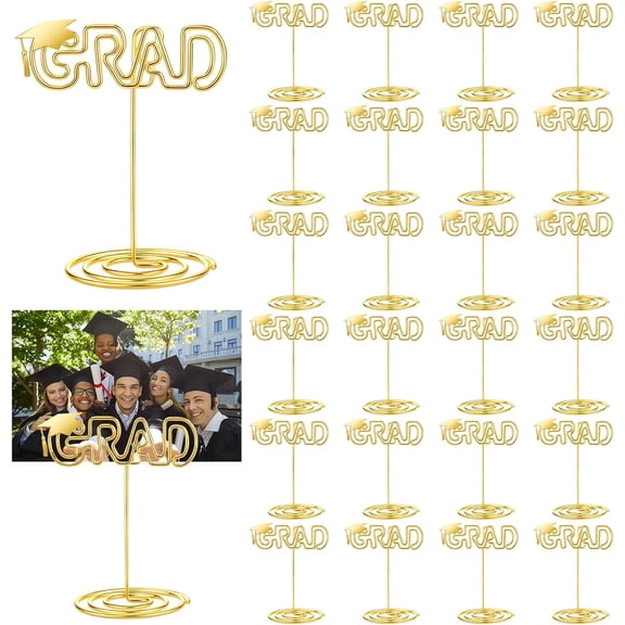 24 Pcs Graduation Table Number Holders 2026 Grad Picture Display Stand for Tables Class of 2026 Gold Metal Place Card Photo Clip Holders for Graduation Party Supplies Centerpieces Decor