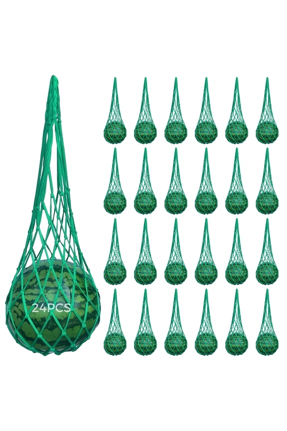 24 Pcs Green Heavy-Duty Melon Net Bags with 100 Ties, Pumpkin Trellis for Hanging Fruit Protection, Ideal for Watermelon and Squash, Vertical Garden Support