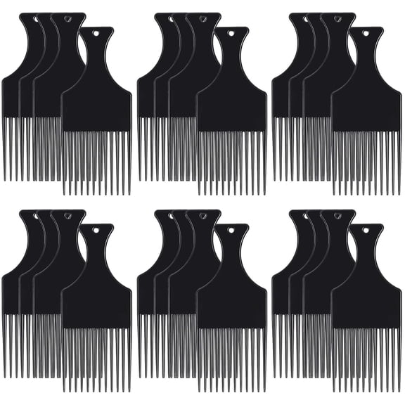 24 Pcs Hair Pick for Curly Hair Afro Pick for Women and Men Afro Comb Detangling Styling Plastic Comb Hairdressing Tool for Man Thick Long Adding Volume Wig Beard Gift(Black)