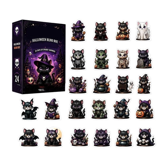 24 Pcs, Halloween Advent Calendar 2026, Spooky Halloween Decorations, Cute Black Cat Mini Figurines, Halloween Countdown Blind Box for Student and Adults, 12 Inch, Halloween Party