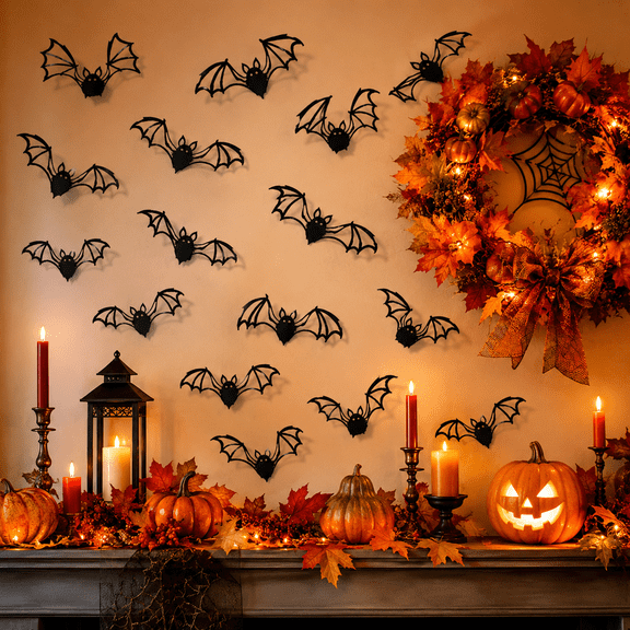 24 Pcs Halloween Bat Wall Stickers, Black Bat Wall Decals for Halloween Party Decor