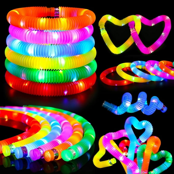 24 Pcs Halloween Glow Sticks Toys for Kids, LED Light Up Pop Tubes/Bracelet Party Favors for Kids,Glow in The Dark Party Supplies,Birthday Gifts Xmas Stocking Goodie Bags Stuffers for Boys Girls
