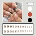 thumbnail image 1 of 24 Pcs Halloween Press on Nails Medium Square Fake Nails with Halloween Nails Black Full Cover Stick on Nails, Pumpkin Ghost Bat Web Design for Women Party, 1 of 7