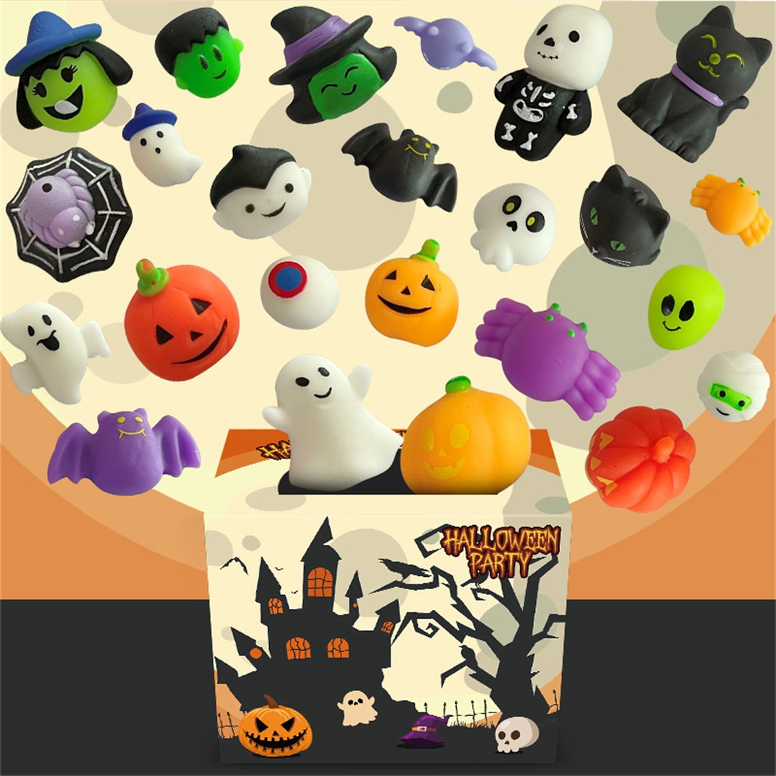 12-Pack Halloween Squishy Toys - Cauldron Pop-Out Ghosts, 6 Colors, Stress Relief, Party Favors & Decor