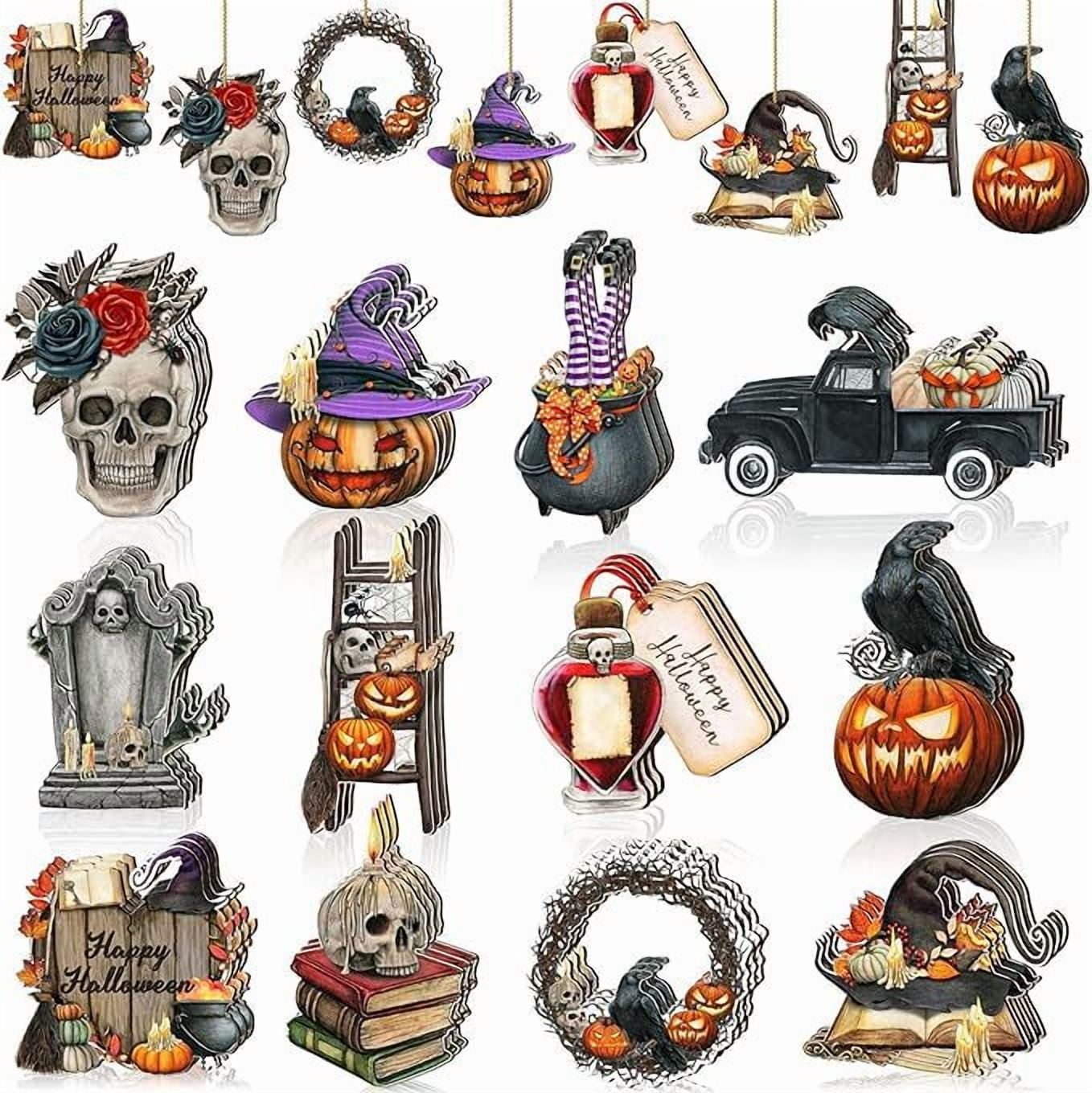 Colorful Halloween Wooden Hanging Ornaments - Gothic Cutouts With Ropes For Tree & Party Decor
