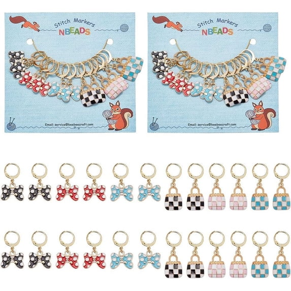 24 Pcs Handbag Bowknot Stitch Markers Enamel Alloy Crochet Stitch Marker Charms Removable Leverback Clasps Locking Stitch Marker for DIY Knitting Weaving Sewing Jewelry Making