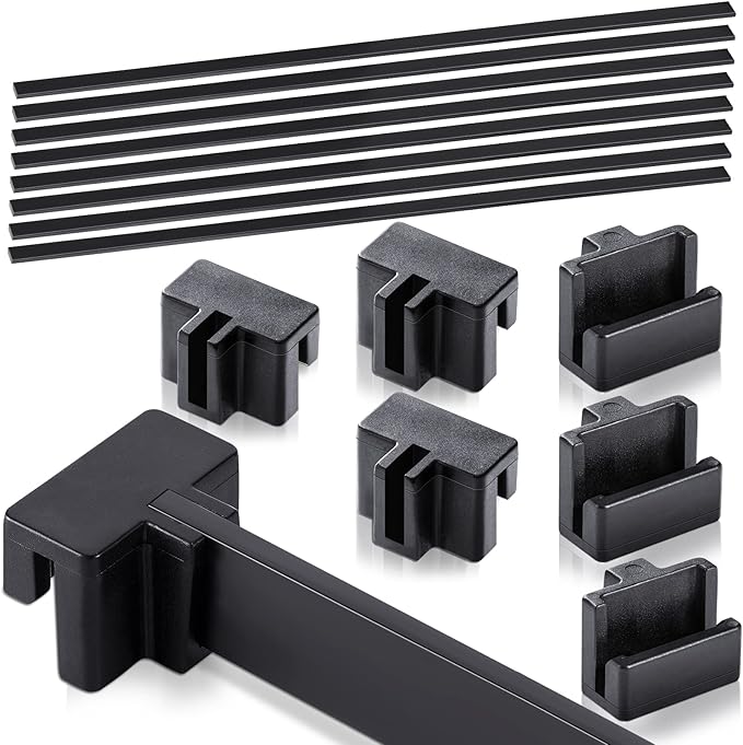 24 Pcs Hanging File Rail and Clip Set 16 Black Hanging File Clips 8 PVC File Rails File