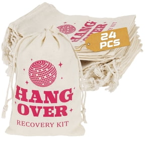 24 Pcs Hangover Kit,Cotton Drawstring Bag,Printed Party Favor Pouch for Bachelorette Wedding Bridal Shower Party,Sphere Design