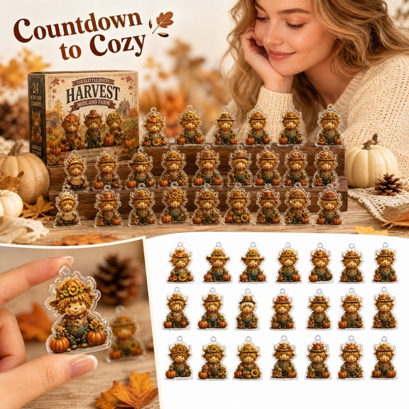 24 Pcs Harvest Advent Calendar with Acrylic Ornaments, Festive Fall Decorations for Home Porch, Thanksgiving Countdown 24 Pcs