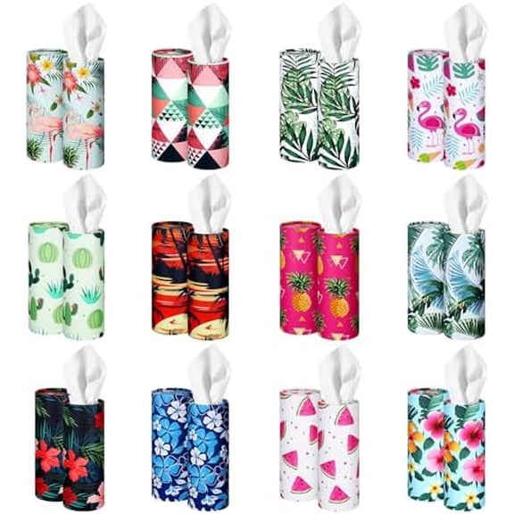 24 Pcs Hawaii Style Car Tissues Boxes Travel Cylinder Tissue Boxes 7 x 2.6 Inch Large Capacity Round Car Tissues Cylinder Holder Hawaiian Tropical Jungle Flowerl Tissue Box for Car Cup Holder