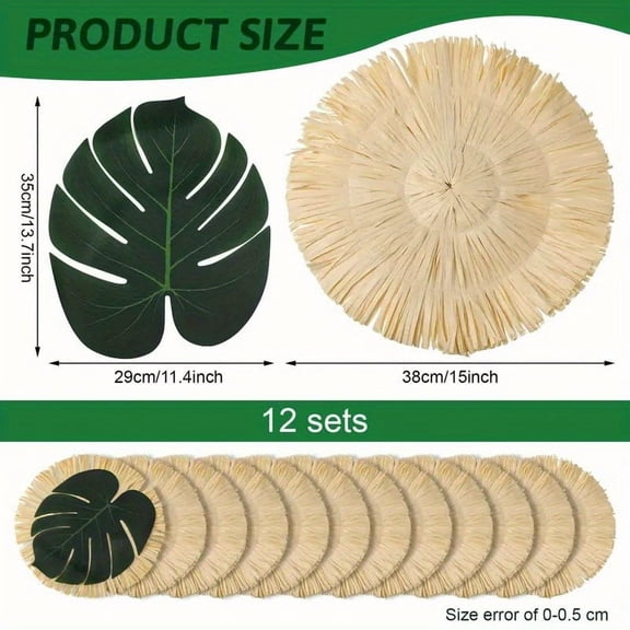 24 Pcs Hawaiian Placemats Set,Include Boho Woven Tassel Placemats and Palm Leaf Table Mats,Disposable Tropical Table Decor for Dining Table Beach Party Family Gatherings Restaurant
