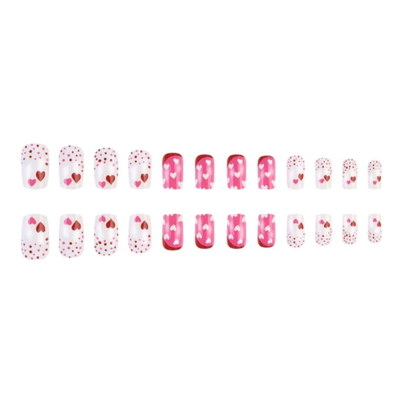 24 Pcs Heart Polker Dots Acrylic Nails Valentines Day False Nails on Nails Short Square for Holiday