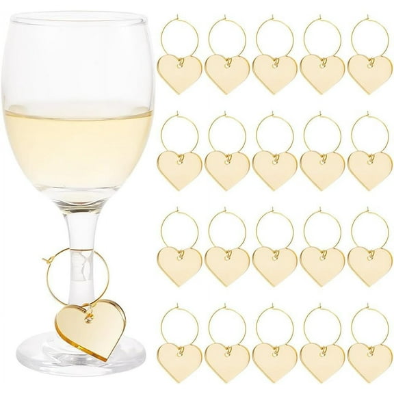 24 Pcs Heart Wine Glass Markers Tags Acrylic Funny Wine Glass Identifier Tags With Gold Rings Wine Glass Jewelry for Glasses Tumbler Cup Wine Tasting Party Gift DIY