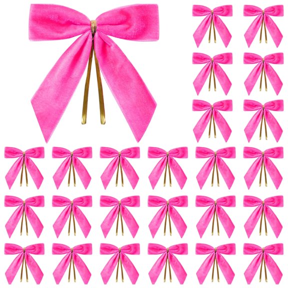 24 Pcs Hot Pink Velvet Bows for Christmas Tree,Hot Pink Christmas Tree Bowsm, 3.5 x 3.5 Inch Hot Pink Bows for Christmas Tree,Velvet Christmas Bows Ornaments for Gift Wrapping Vintage Decorations