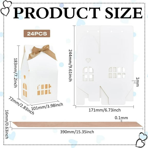 24 Pcs House Shaped Gift Boxes with Ribbon 3.9x2.8x7.2 Inch White Paper Candy Box House Gift Favors Boxes for Birthday Party Wedding