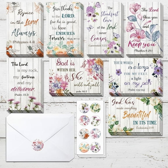 24 Pcs Inspirational Christian Greeting Cards with Scripture Encouragement Floral Bible Verse Card with Envelopes and Stickers Religious Scripture Gifts for Christmas Men Women(Vintage)