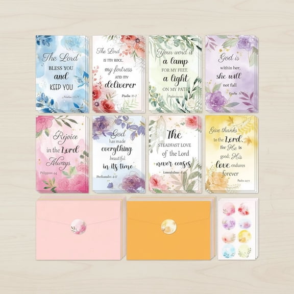 24 Pcs Inspirational Christian Greeting Cards with Scripture Encouragement Floral Bible Verse Card with Envelopes and Stickers Religious Scripture Gifts for Christmas Men Women(Fresh)