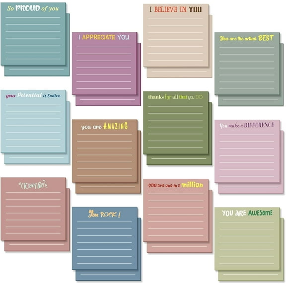 24 Pcs Inspirational with Lines Cute Motivational Pad Employee Appreciation Gifts Bulk for Teacher Nurse Coworkers Office Supplies 3 x 3''(Morandi Color,Appreciation)