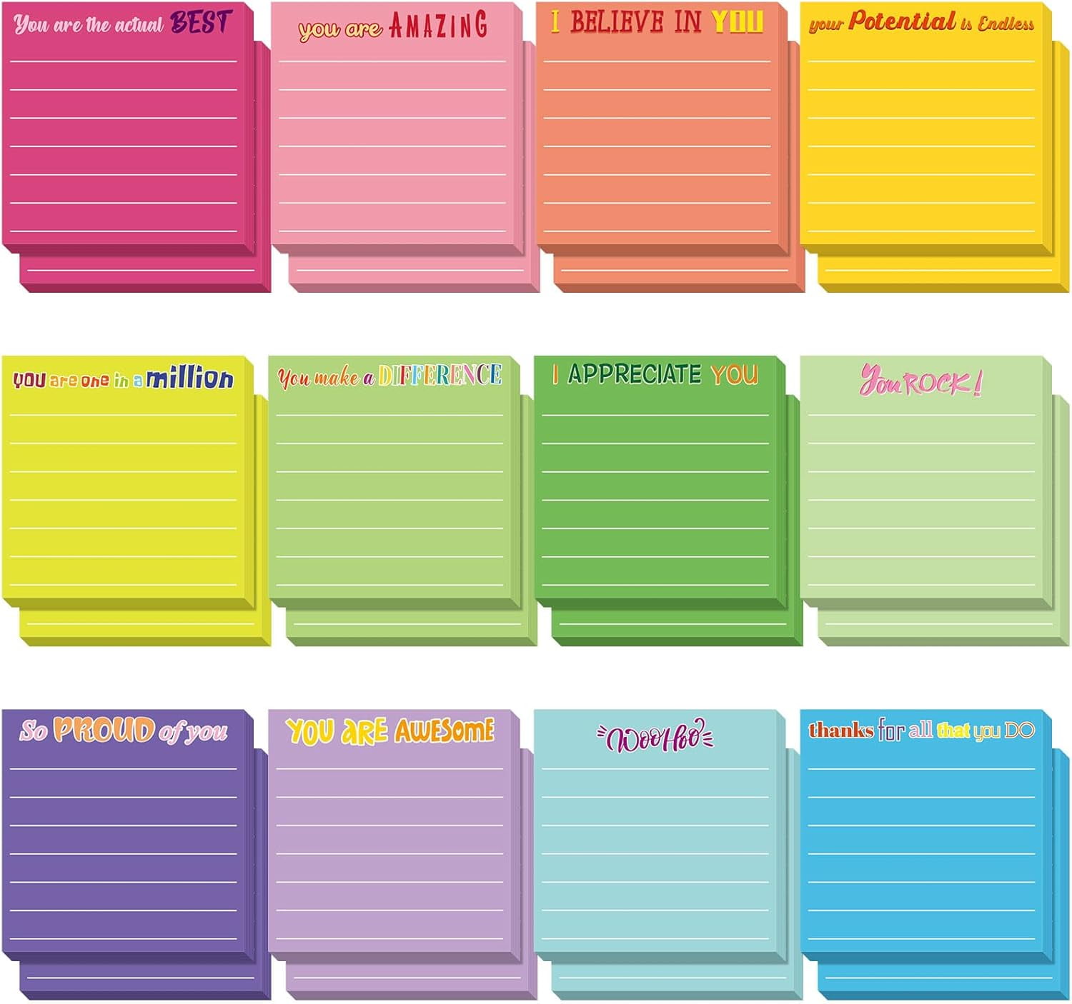 24 Pcs Inspirational Sticky Notes Cute Motivational Sticky Notes Pad End of Year Employee Appreciation Gifts Bulk for Teacher Nurse Coworkers Office Supplies 3 x 3'' (Appreciation,Dark Color)