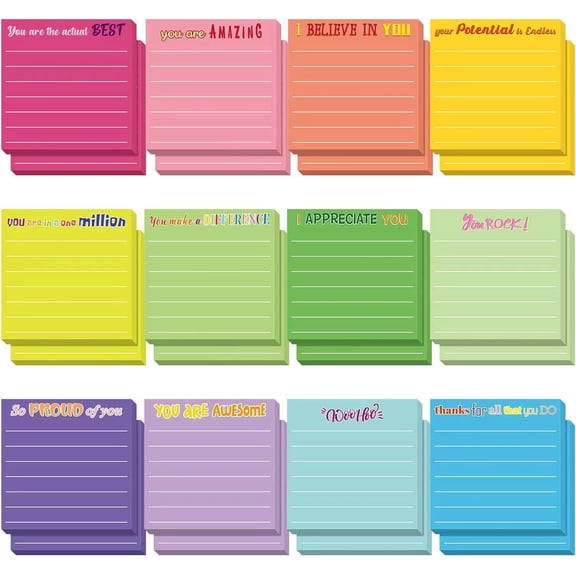 24 Pcs Inspirational Sticky Notes with Lines Cute Motivational Sticky Note Pad Appreciation Sticky Notes Gifts for Coworkers Nurse Teacher Office Supplies 3 x 3''(Classic Color, Thankful)