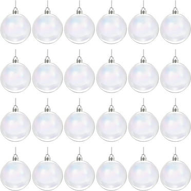 24 Pcs Iridescent Christmas Ornaments Balls Clear Plastic Ornaments for Crafts with Thread Tree Decorations for Holiday Party (1.6 Inch)