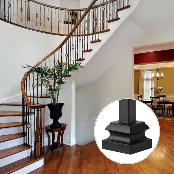 24 Pcs Iron Baluster Shoes Stair Flat Shoe with Screw for 1/2 Inch Square Scroll Basket Twist Knuckle Staircase Balusters Metal Spindle Railing, Satin Black$$