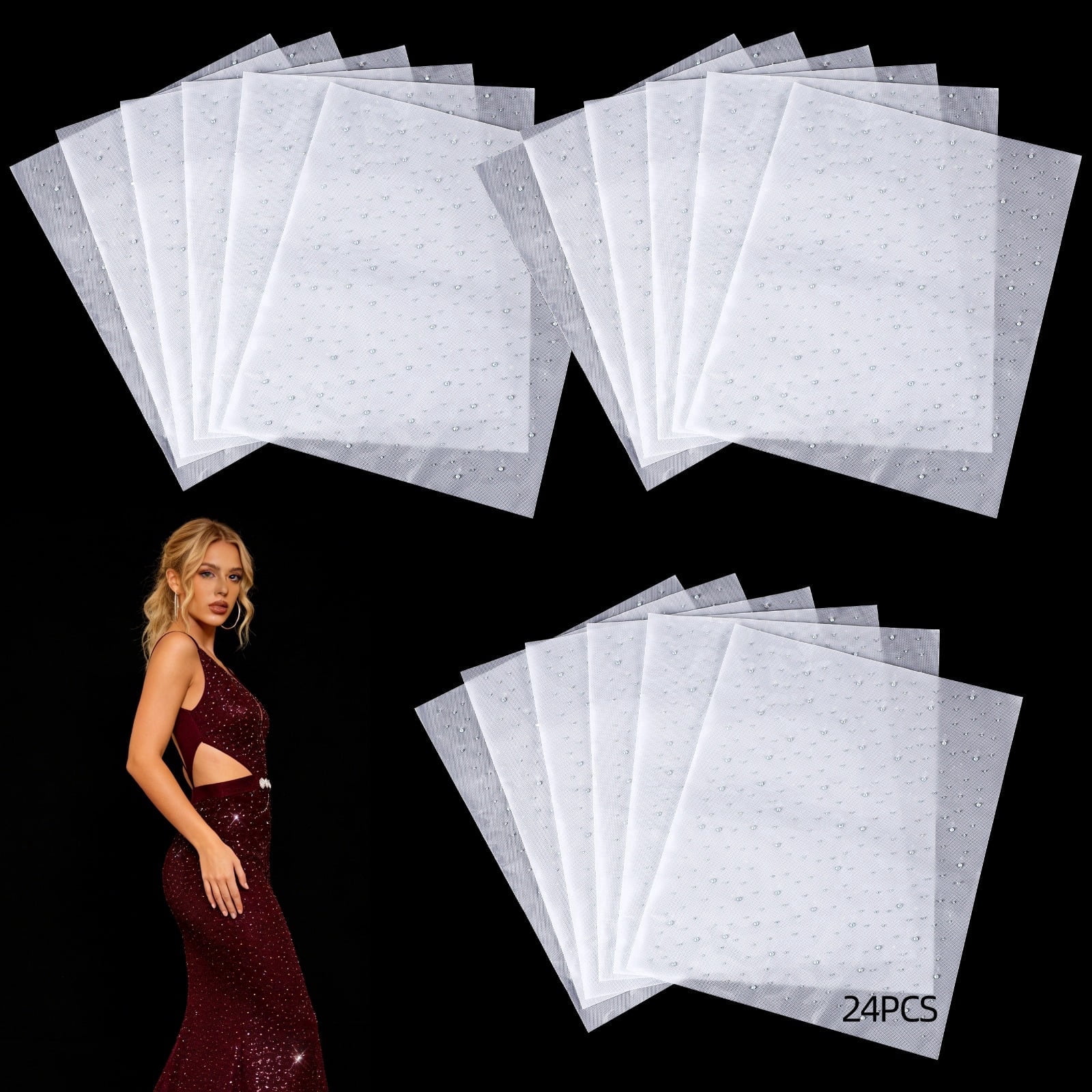 24 Pack Iron‑On Rhinestone Sheets – White & AB Crystal Hotfix Transfers Patches |13.4”x11” Glitter Hotfix Rhinestone Decals for T‑Shirts, Jackets, Bags, Shoes DIY