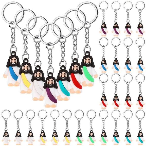 24 Pcs Jesus Toys Figurine Christian Keychain Jesus Doll Religious Keychain Bulk Classic Christian Rings for Christ