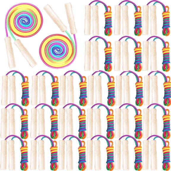 24 Pcs Jump Ropes Bulk 8.53 ft Rainbow Cotton Skipping with Wooden Handle for Exercise Physical Christian Charity Donation Operation Christmas Supplies