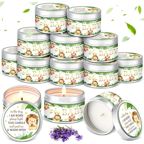 24 Pcs Jungle Animal Baby Shower Party Favors Candles Lavender Scented Baby Shower Favors for Guests Rustic Tealights Candles Gender Reveal Return Gifts (1.2 oz, Green)