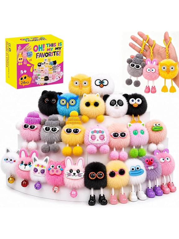 24 Pcs Kawaii Plush Keychains Bulk for Birthday Party Favors Soft Fun Backpack Charms Keychains for Classroom Prizes Goodie Bag Fillers