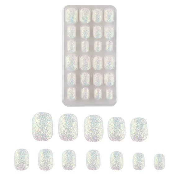 24 Pcs Kids Press on Nails Pre-glue Children False Nails Short Oval Full Cover Artificial Fake Nails Gradient Glitter Acrylic Nail Tips for Little Girls Gift (White)