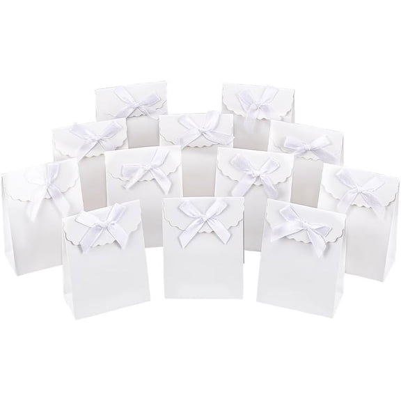 24 Pcs Kraft Paper Bags with Bowknot 4.13x2.95x1.65 Inch Stand Up Gift Bag Seashell Color Paper Gift Bag for Candy Cookies Packaging Wedding Christmas Party Store Retail 24pcs