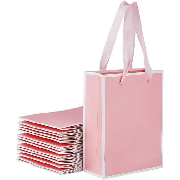 24 Pcs Kraft Paper Bags with Handle Pink Paper Bags 2.28x4.72x6.3 Inch Rectangle Shopping Bags Gift Bags for Christmas Business Shopping Wedding Birthday Party Supplies Pink DIY
