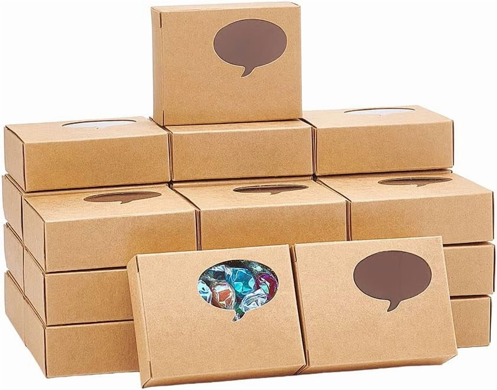 24 Pcs Kraft Paper Boxes with Window Brown Bakery Box Dialog Pattern ...